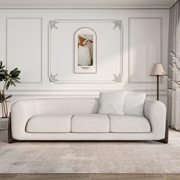 Breathable Beige Wool Sofa Love Seat Minimalist Couch