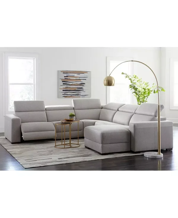 Leather Sectional Sofa with Chaise, 2 Power Recliners and Articulating Headrests