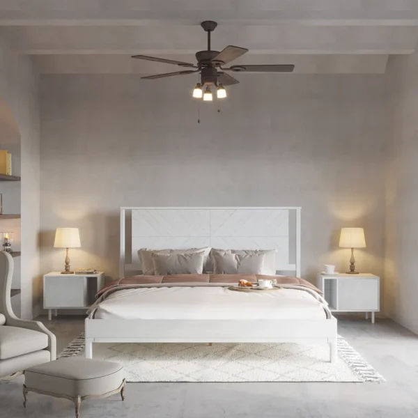 Vivian Solid Wood Platform Bed with Headboard, Rustic Bed Frame