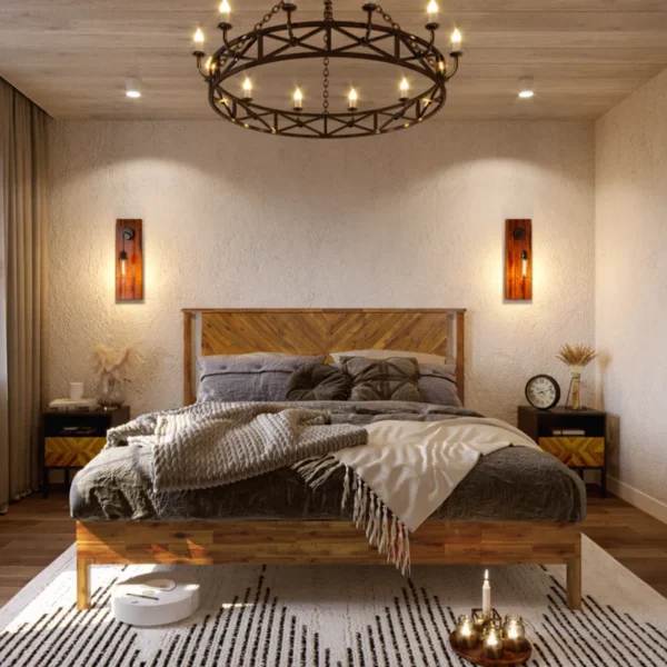 Vivian Solid Wood Platform Bed with Headboard, Rustic Bed Frame