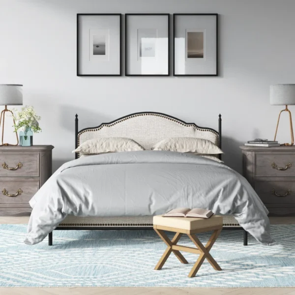 Alaja Upholstered Platform Metal Four Poster Bed