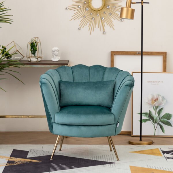 Large Velvet Lotus-like Armchair - Light Blue