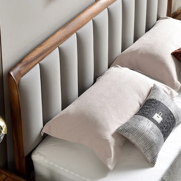 Upholstered Headboard Standard Bed Walnut Bed Frame with Legs - Image 2