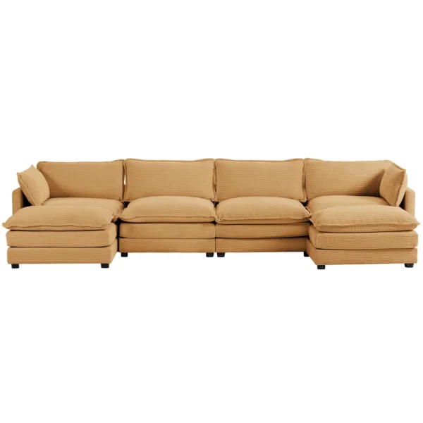 Corduroy Sectional Sofa with Ottomans and Ultra-soft Cushions for Living Room & Bedroom - 4 Seats With 2 Ottomans - Tan