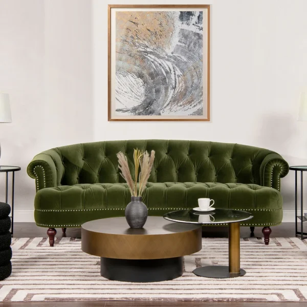 La Rosa Mid-Century Modern Velvet Upholstered Chesterfield Tufted Sofa - Olive Green Performance Velvet