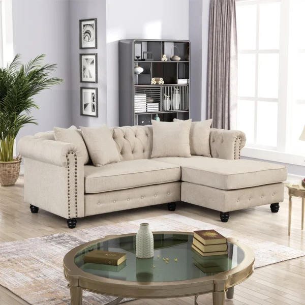 Morden Fort Chesterfield Sofa Living Room Furniture Couches Linen - Beige