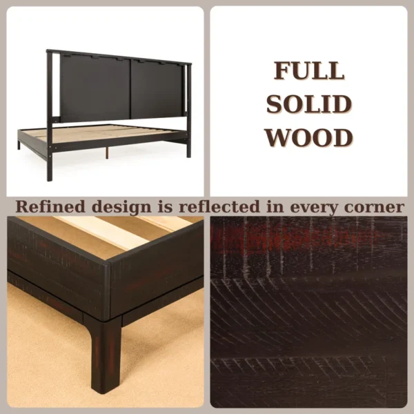 Vivian Solid Wood Platform Bed with Headboard, Rustic Bed Frame - Image 12