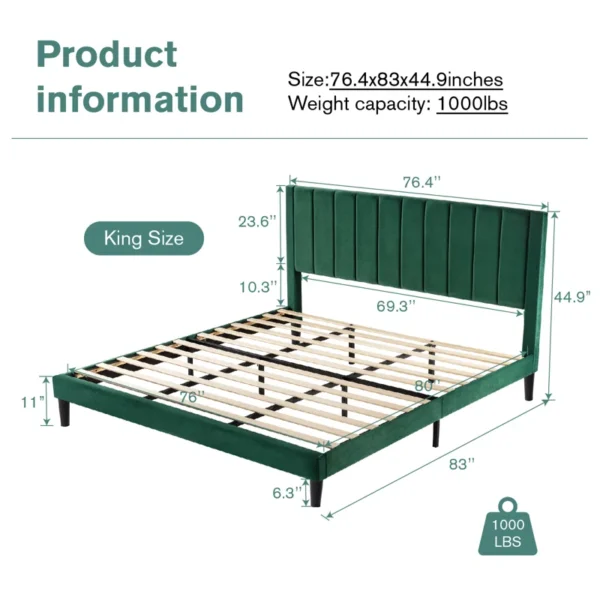 Stauton Upholstered Platform Bed with Velvet and Striped Headboard - Image 10