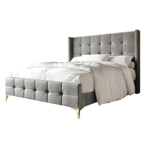 CraftPorch Luxurious Square Button-Tufted Wingback Velvet Upholstered Bed - Image 10