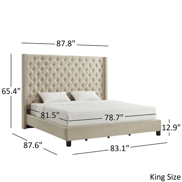 Naples Wingback Button Tufted Tall Headboard Bed - Image 4