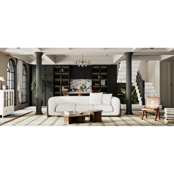 Breathable Beige Wool Sofa Love Seat Minimalist Couch - Image 8