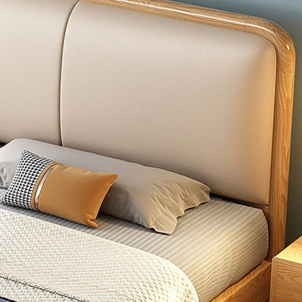 Scandinavian Ash Panel Bed Natural Upholstered Bed Frame with Mattress - Image 12