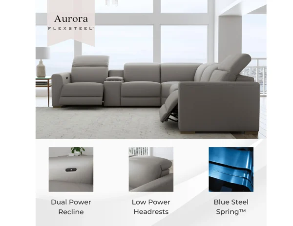 Aurora Leather Power Headrest Power Reclining Sectional - Image 8