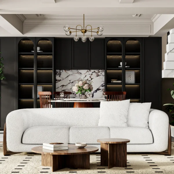 Breathable Beige Wool Sofa Love Seat Minimalist Couch - Image 9