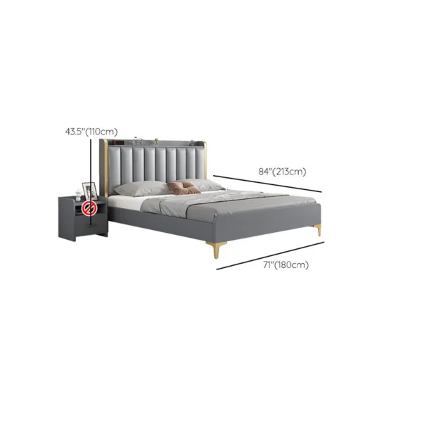 Modern Solid Wood Standard Bed Headboard Bed Frame with Golden Legs - Image 11