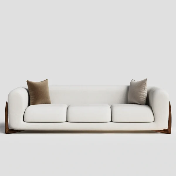 Breathable Beige Wool Sofa Love Seat Minimalist Couch - Image 10