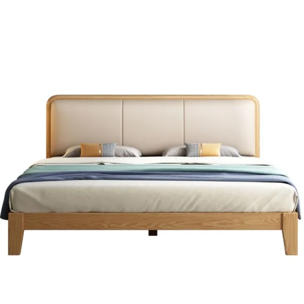 Scandinavian Ash Panel Bed Natural Upholstered Bed Frame with Mattress - Image 14