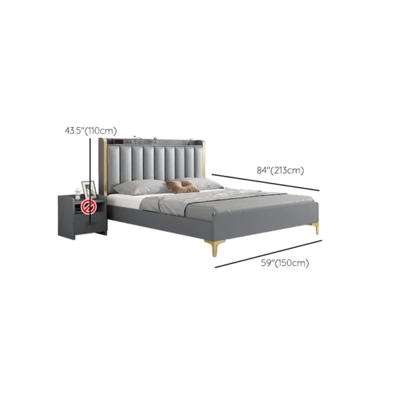 Modern Solid Wood Standard Bed Headboard Bed Frame with Golden Legs - Image 12
