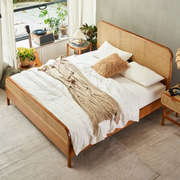 Tropical Rattan Style Bed in Brown with Headboard and Footboard - Image 12