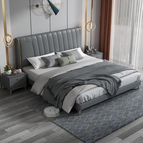 Modern Panel Bed Foam Gray Standard Bed with Upholstered Headboard - Image 13
