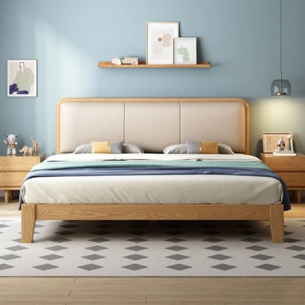 Scandinavian Ash Panel Bed Natural Upholstered Bed Frame with Mattress - Image 15