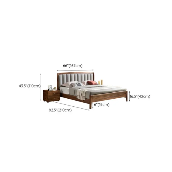 Upholstered Headboard Standard Bed Walnut Bed Frame with Legs - Image 13