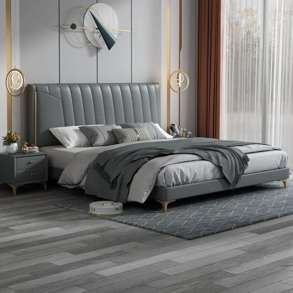 Modern Panel Bed Foam Gray Standard Bed with Upholstered Headboard - Image 14