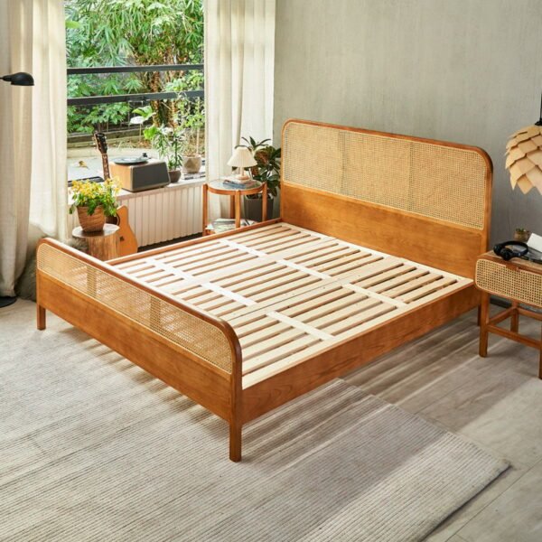 Tropical Rattan Style Bed in Brown with Headboard and Footboard - Image 13