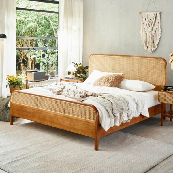 Tropical Rattan Style Bed in Brown with Headboard and Footboard