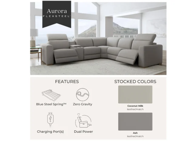 Aurora Leather Power Headrest Power Reclining Sectional - Image 12