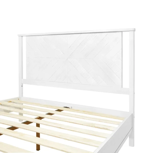 Vivian Solid Wood Platform Bed with Headboard, Rustic Bed Frame - Image 14