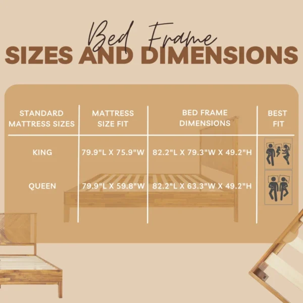 Vivian Solid Wood Platform Bed with Headboard, Rustic Bed Frame - Image 16