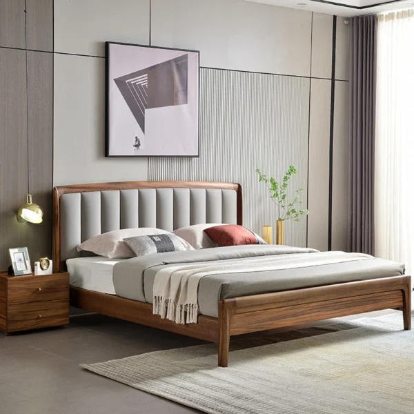 Upholstered Headboard Standard Bed Walnut Bed Frame with Legs - Image 16