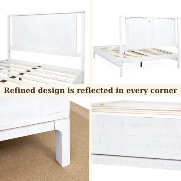 Vivian Solid Wood Platform Bed with Headboard, Rustic Bed Frame - Image 18