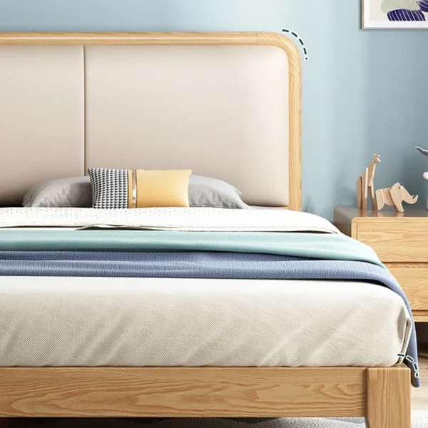 Scandinavian Ash Panel Bed Natural Upholstered Bed Frame with Mattress - Image 19