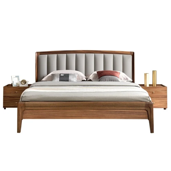 Upholstered Headboard Standard Bed Walnut Bed Frame with Legs - Image 17
