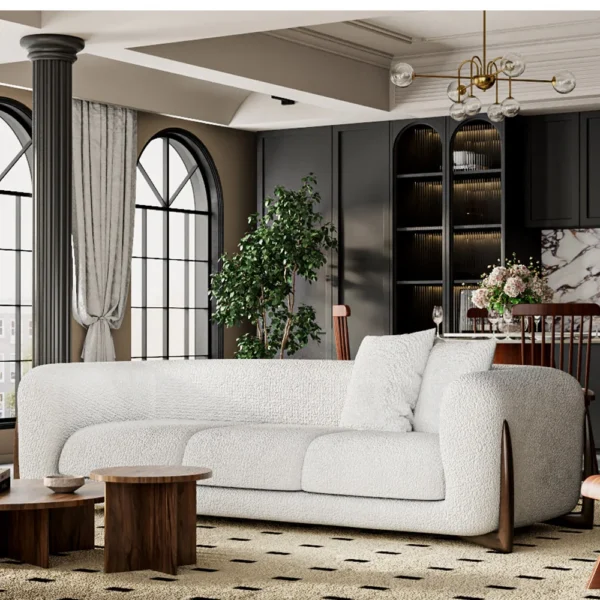 Breathable Beige Wool Sofa Love Seat Minimalist Couch - Image 2
