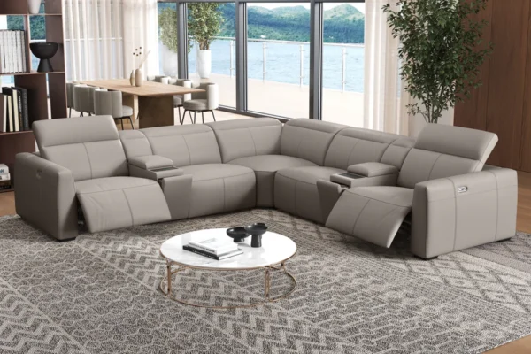 Carmen Leather L-Shape Dual Recliner with Console Sofa