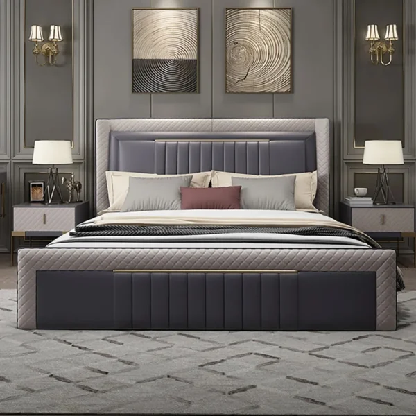 Modern Upholstered Cal King Bed Platform Bed Frame with Wingback Headboard - Image 2