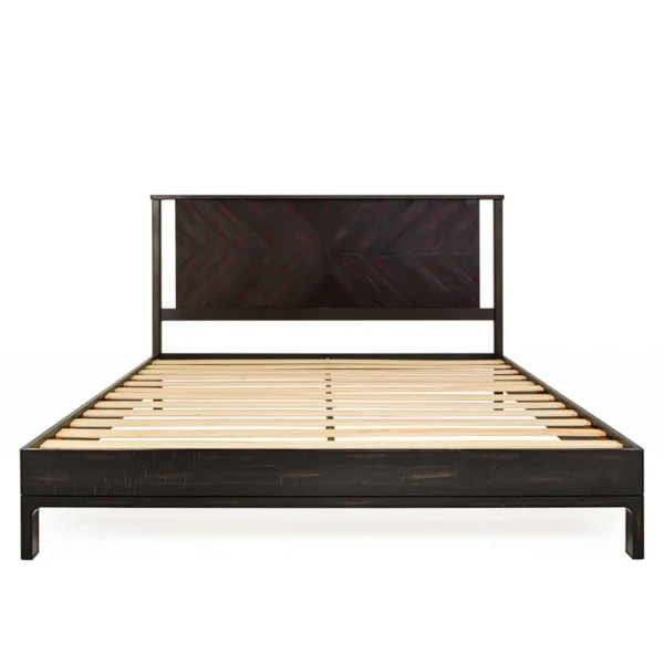Vivian Solid Wood Platform Bed with Headboard, Rustic Bed Frame - Image 4