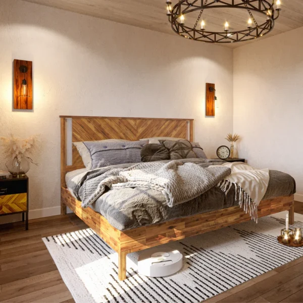 Vivian Solid Wood Platform Bed with Headboard, Rustic Bed Frame - Image 2