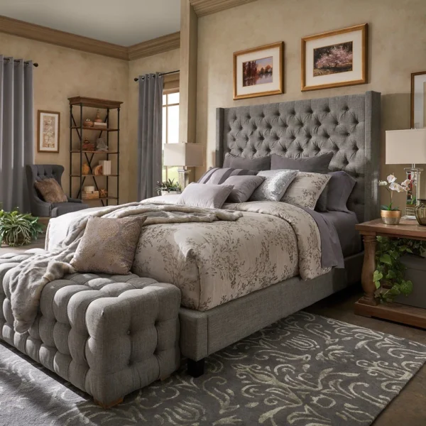 Naples Wingback Button Tufted Tall Headboard Bed