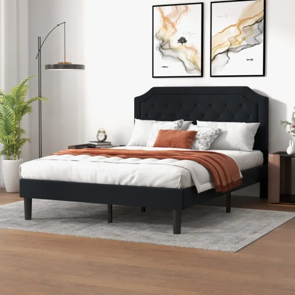 Onua Upholstered Platform Bed With Tufted Headboard and Wooden Frame