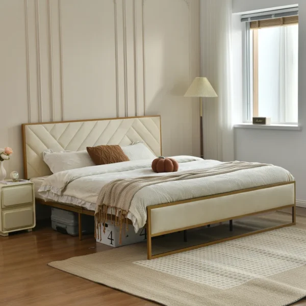 Sheila Upholstered Platform Bed with Velvet Tufted Headboard - Image 2