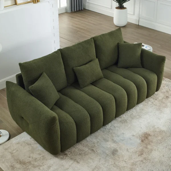 Premium teddy velvet oversized cushioned 3-seater sofa - Green - Image 2