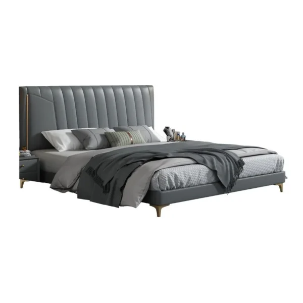 Modern Panel Bed Foam Gray Standard Bed with Upholstered Headboard - Image 4