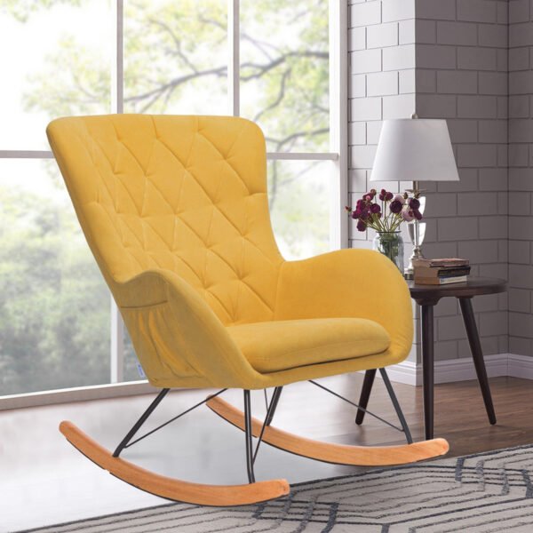 Thick Padded Seat Linen Armchair for Nursery Leisure Relax - Yellow - Image 2