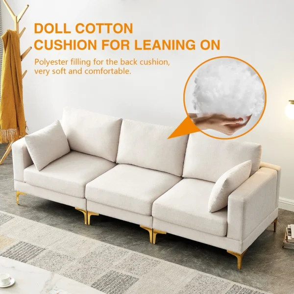 Modern L Shape Sectional Sofa Couch with Ottoman, Comfortable 4-Piece Living Room Furniture with Gold Metal Legs. - Beige - Image 2
