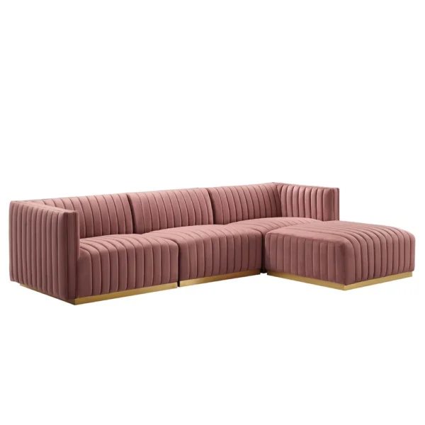 Conjure Channel Tufted Performance Velvet 4-Piece Sectional - Gold Dusty Rose - Image 2