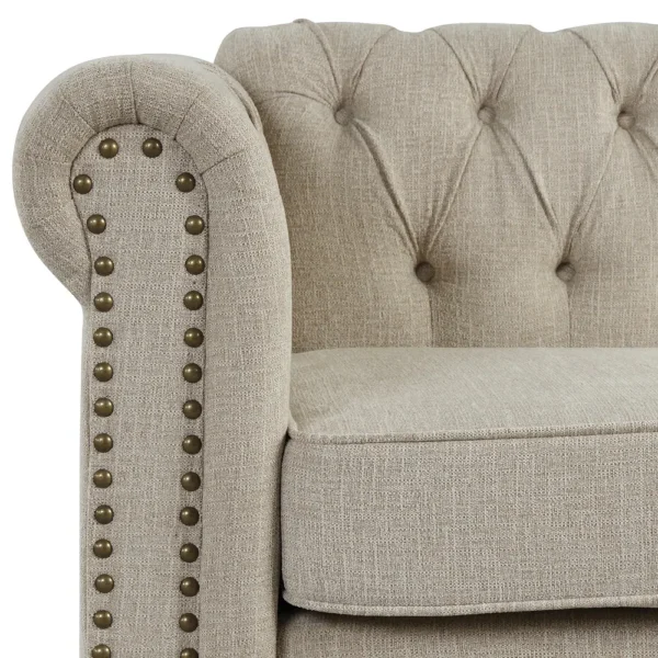Morden Fort Linen Chesterfield Sofa with Button Tufted, Nailhead and Solid Wood Legs for Living Room - Beige - Image 2